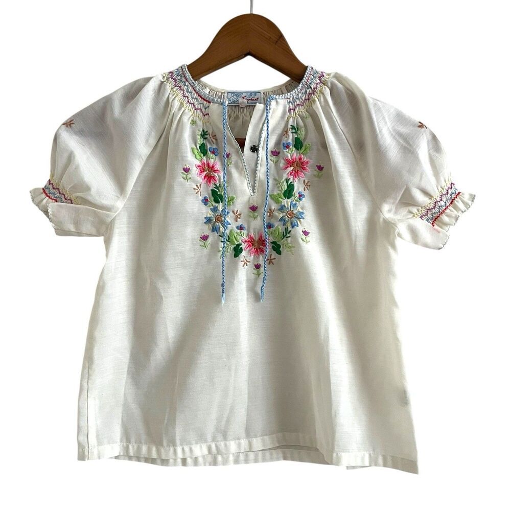Vintage Hungarian Floral Embroidered Top girls 5 Peasant Folk Mexican Ethnic